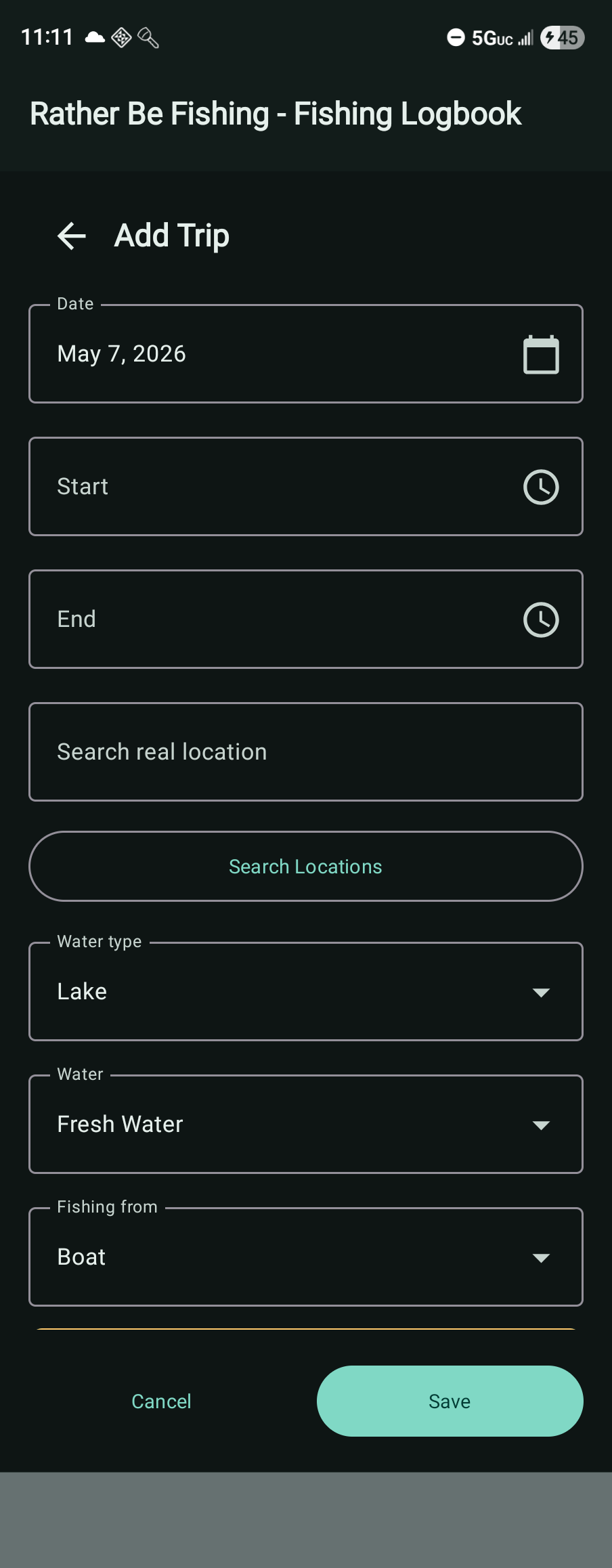 Add trip screen