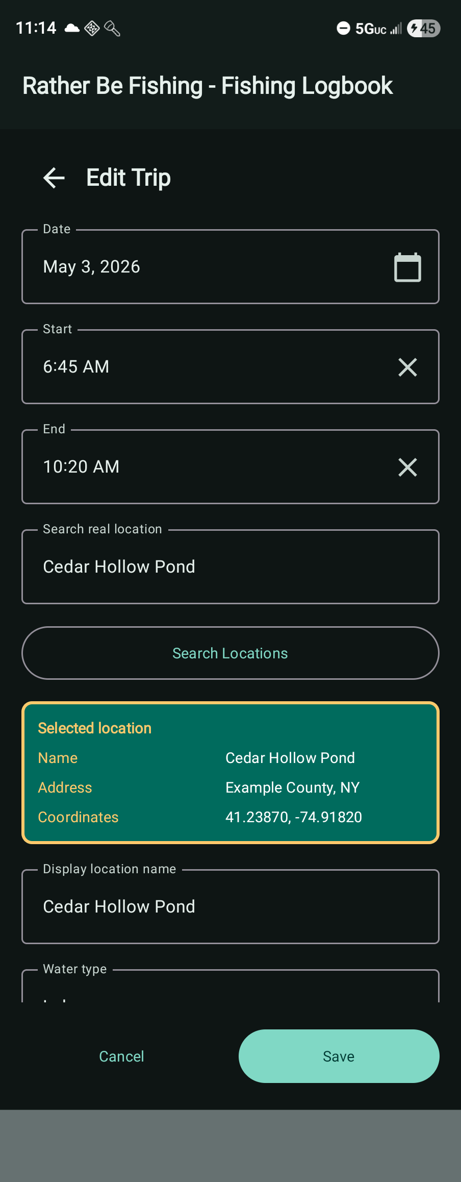 Edit trip location screen