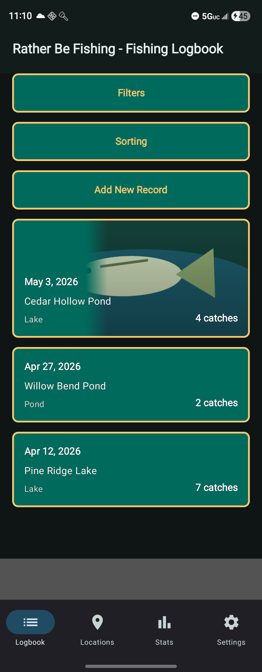 Logbook screen